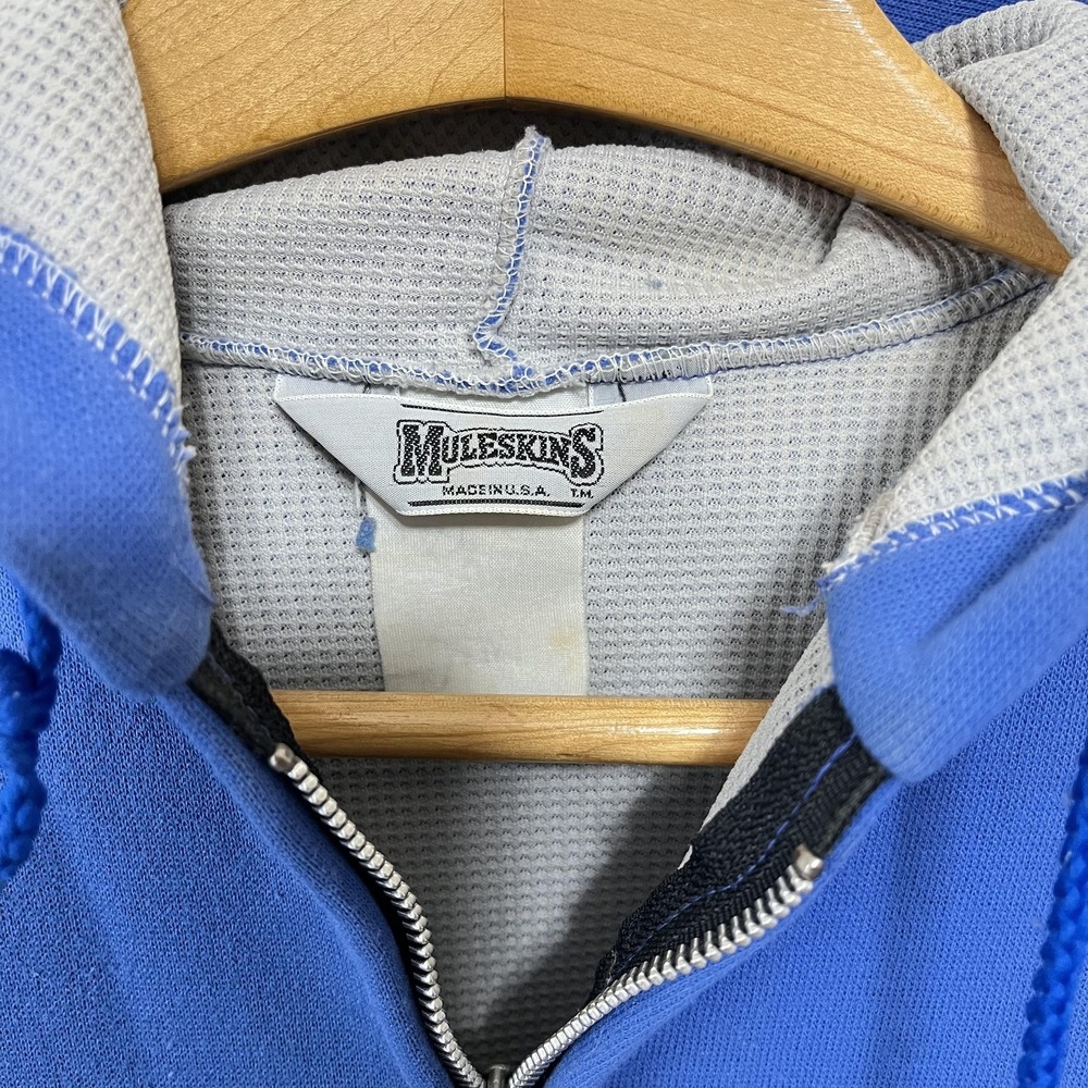 Muleskins Hoodie Mens XL Blue Full Zip Thermal Waffle Lined Made USA Sweatshirt - Picture 3 of 5